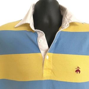 Brooks Brothers Rugby Shirt Sz M Mens Slim Fit L Sleeve Preppy Logo Blue/Yellow